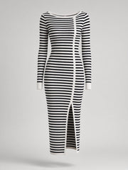 Robe midi rayée à ligne contrastée — pièce isolée, vue de face