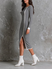 Robe midi rayée à ligne contrastée — profil avec mannequin