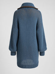 Robe bleue à col contrasté brun — pièce isolée, vue de dos