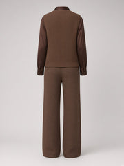 Ensemble trois pièces brun — pièce isolée, vue de dos du gilet zippé et du pantalon