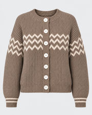 Cardigan taupe à motifs écrus seul, vue de face