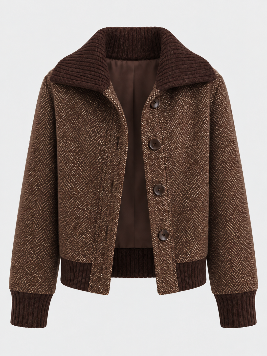 Veste brune à col contrastant, vue isolée de face