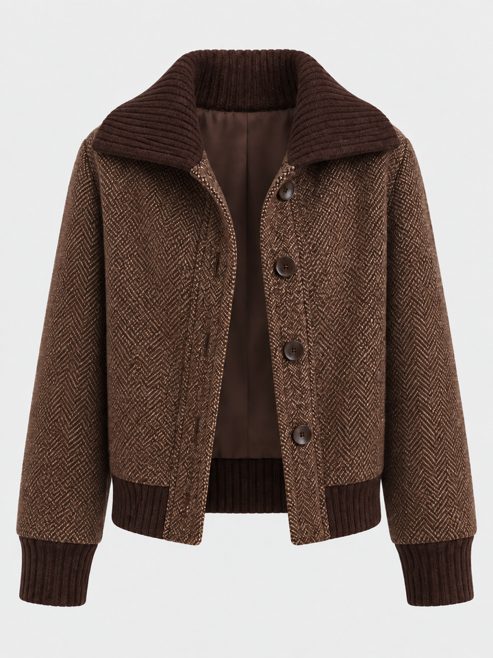 Veste brune à col contrastant, vue isolée de face