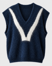 Gilet bicolore bleu marine et blanc, vue isolée de face
