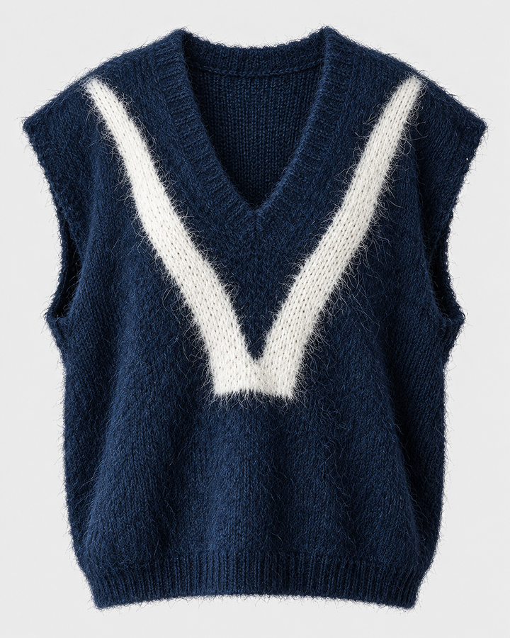 Gilet bicolore bleu marine et blanc, vue isolée de face