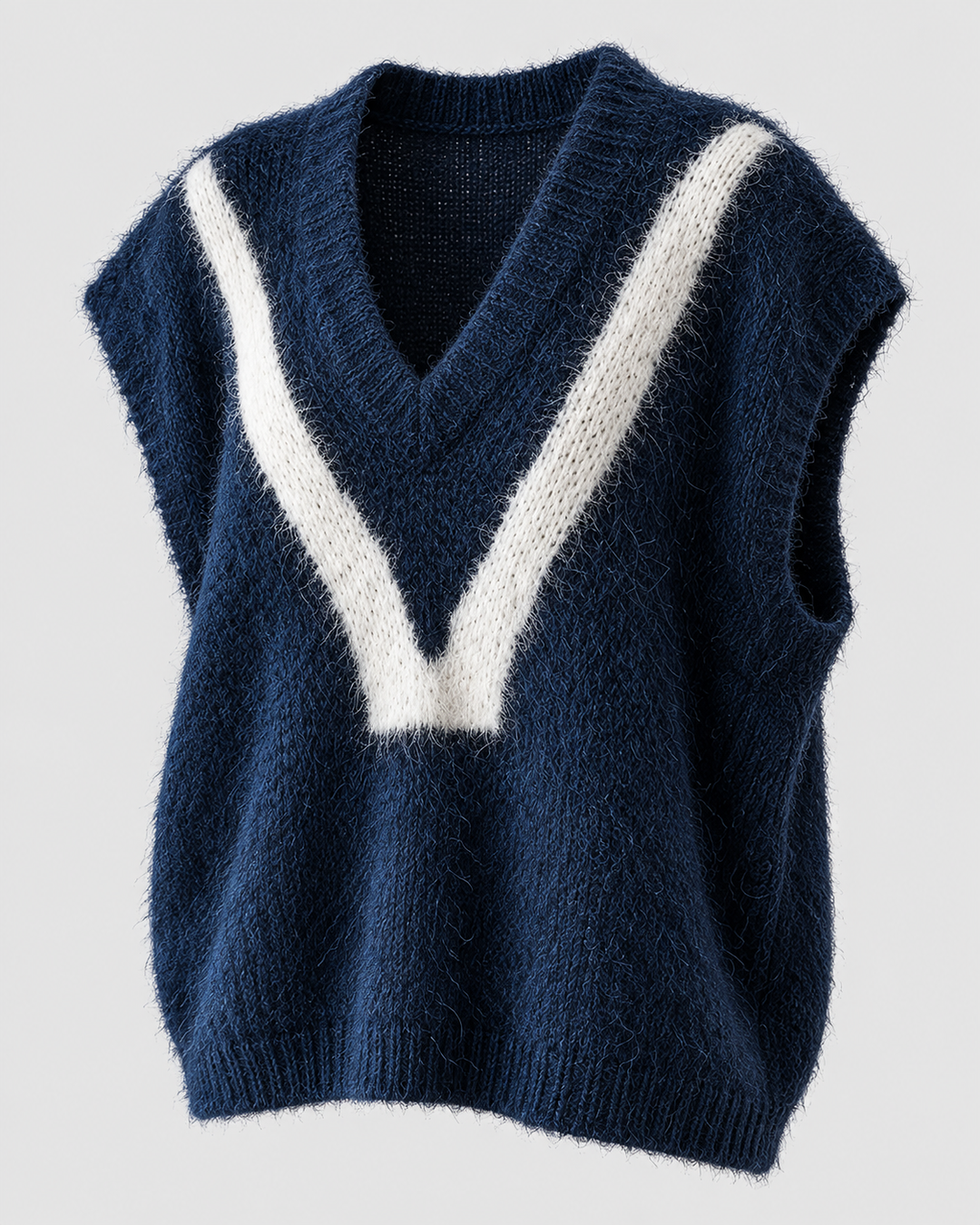 Gilet bicolore bleu marine et blanc, vue isolée de trois quarts