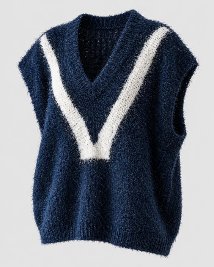 Gilet bicolore bleu marine et blanc, vue isolée de trois quarts