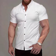 Chemise unie ajustée blanc — vue portée de face