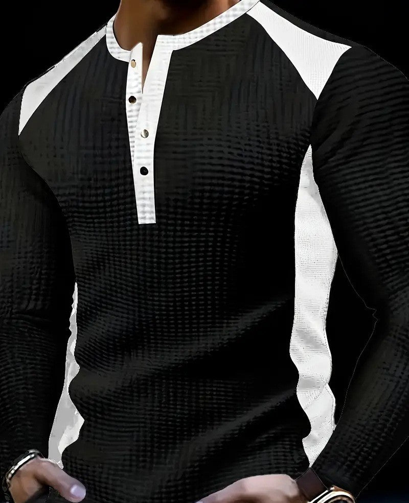 Chemise patchwork col tunisien noir — vue portée de face