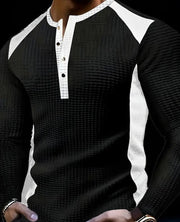 Chemise patchwork col tunisien noir — vue portée de face