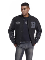 Blouson varsity à manches contrastées noir — vue portée de face