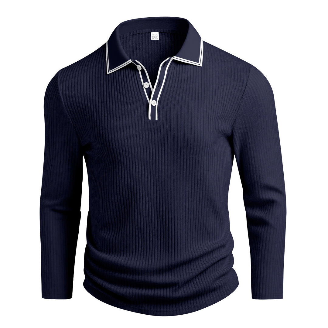 Polo jacquard manches longues, vue de trois-quarts