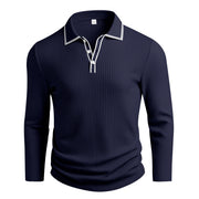 Polo jacquard manches longues, vue de trois-quarts