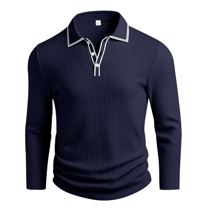 Polo jacquard manches longues, vue de trois-quarts