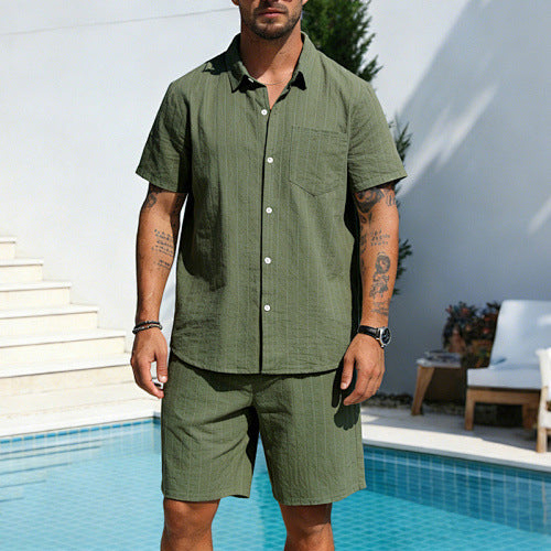 Ensemble chemise rayée et short droit