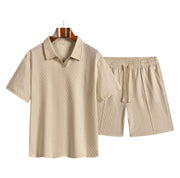 Ensemble chemise col et short beige — pièce isolée, vue de face