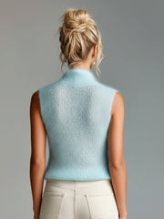 Gilet bleu clair en mohair — vue portée de dos