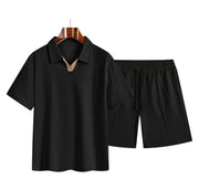 Ensemble chemise col et short noir — pièce isolée, vue de face