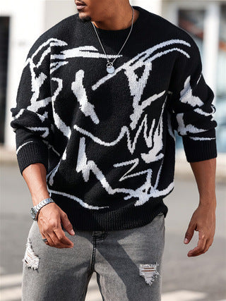 Pull col rond contrastant noir — vue portée de face