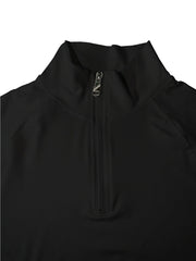 Haut demi-zip noir, gros plan du col montant zippé