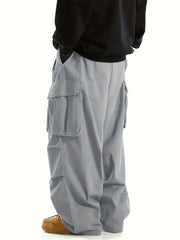 Pantalon cargo ample gris clair — vue portée de profil