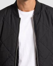 Blouson matelassé zippé noir, gros plan du col et du zip