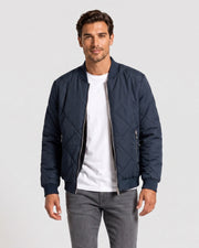 Blouson matelassé zippé bleu marine, vue portée de face