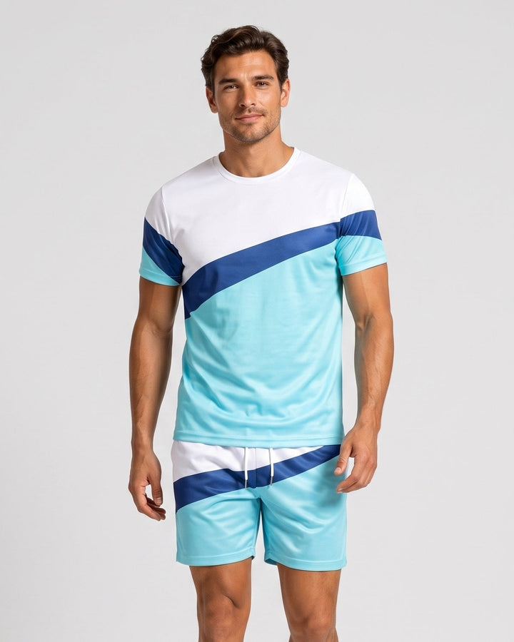 Ensemble t-shirt à blocs de couleur et short, porté