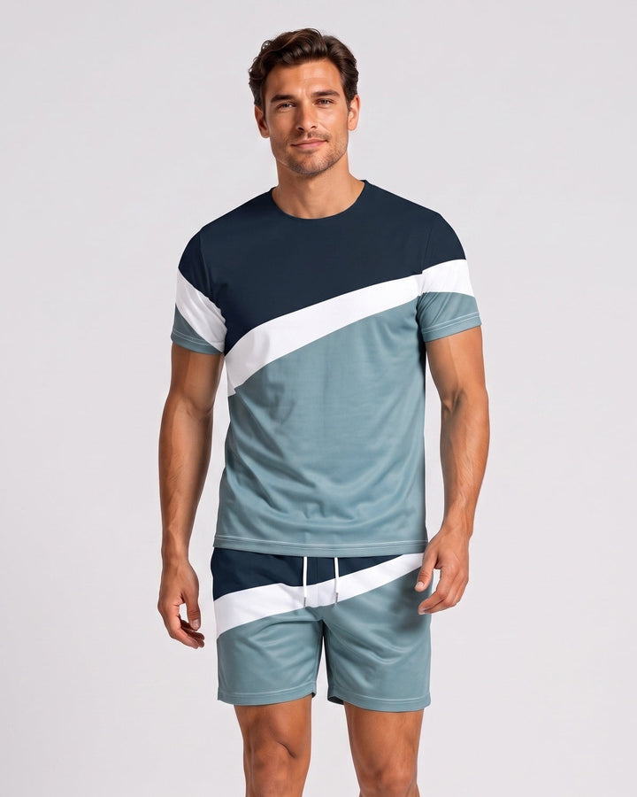 Ensemble t-shirt à blocs de couleur et short, porté