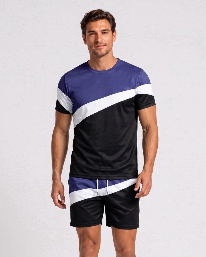 Ensemble t-shirt à blocs de couleur et short, porté