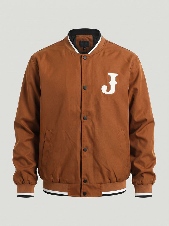 Blouson à motif lettre et bordures rayées caramel — vue à plat