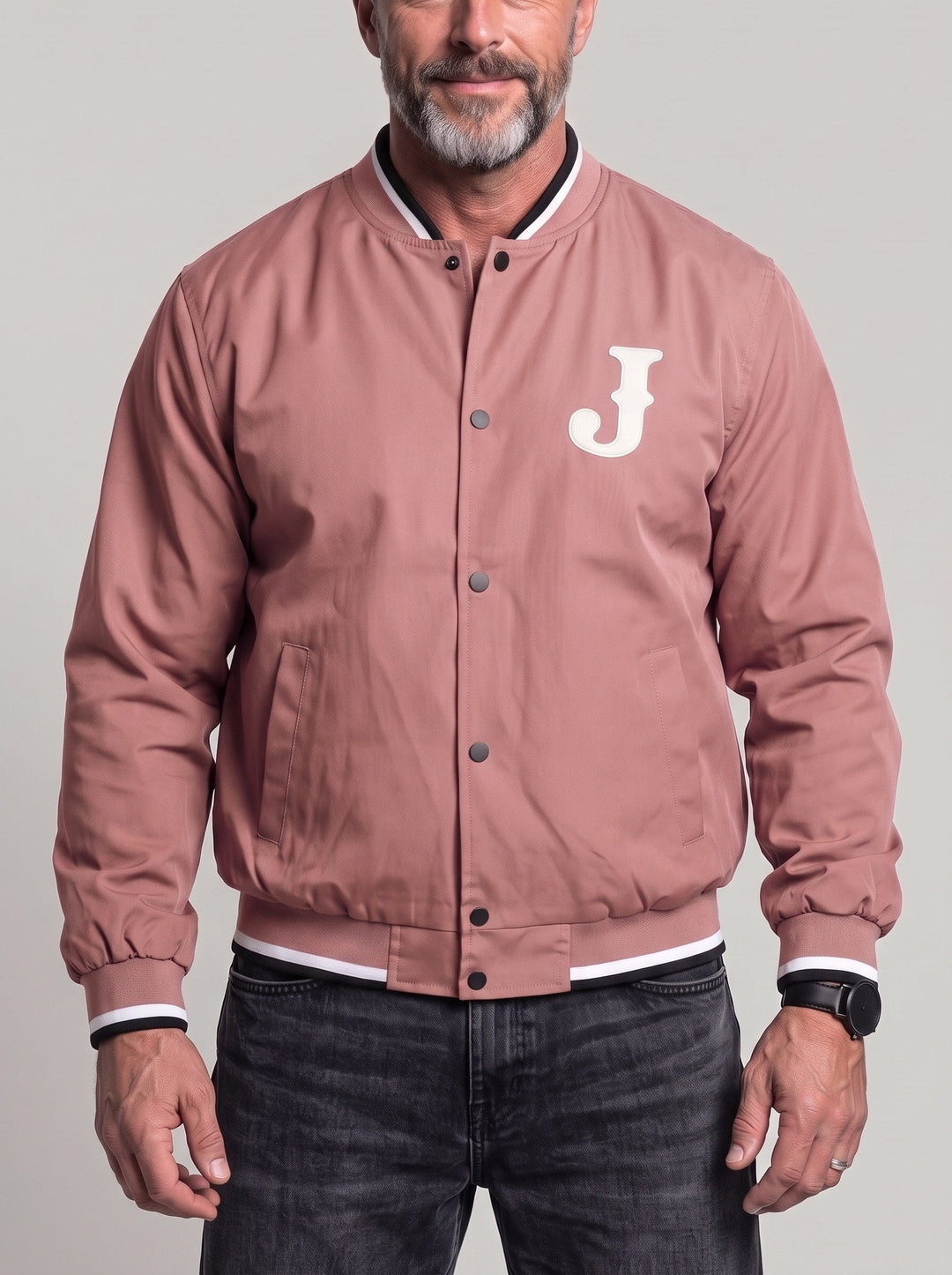 Blouson à motif lettre et bordures rayées rose — vue de face