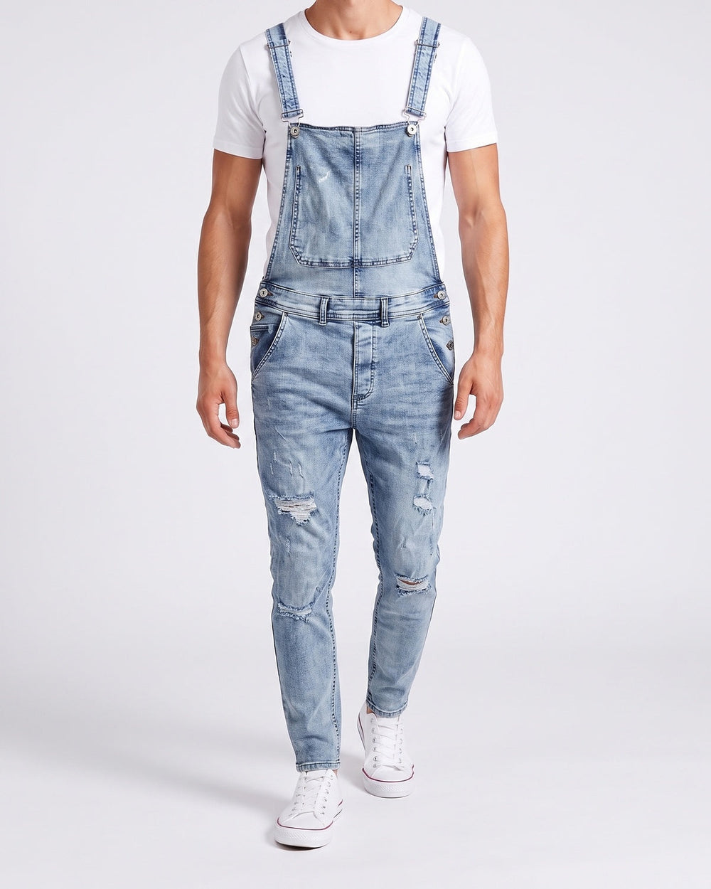 Salopette en denim à poches bleu clair — vue de face