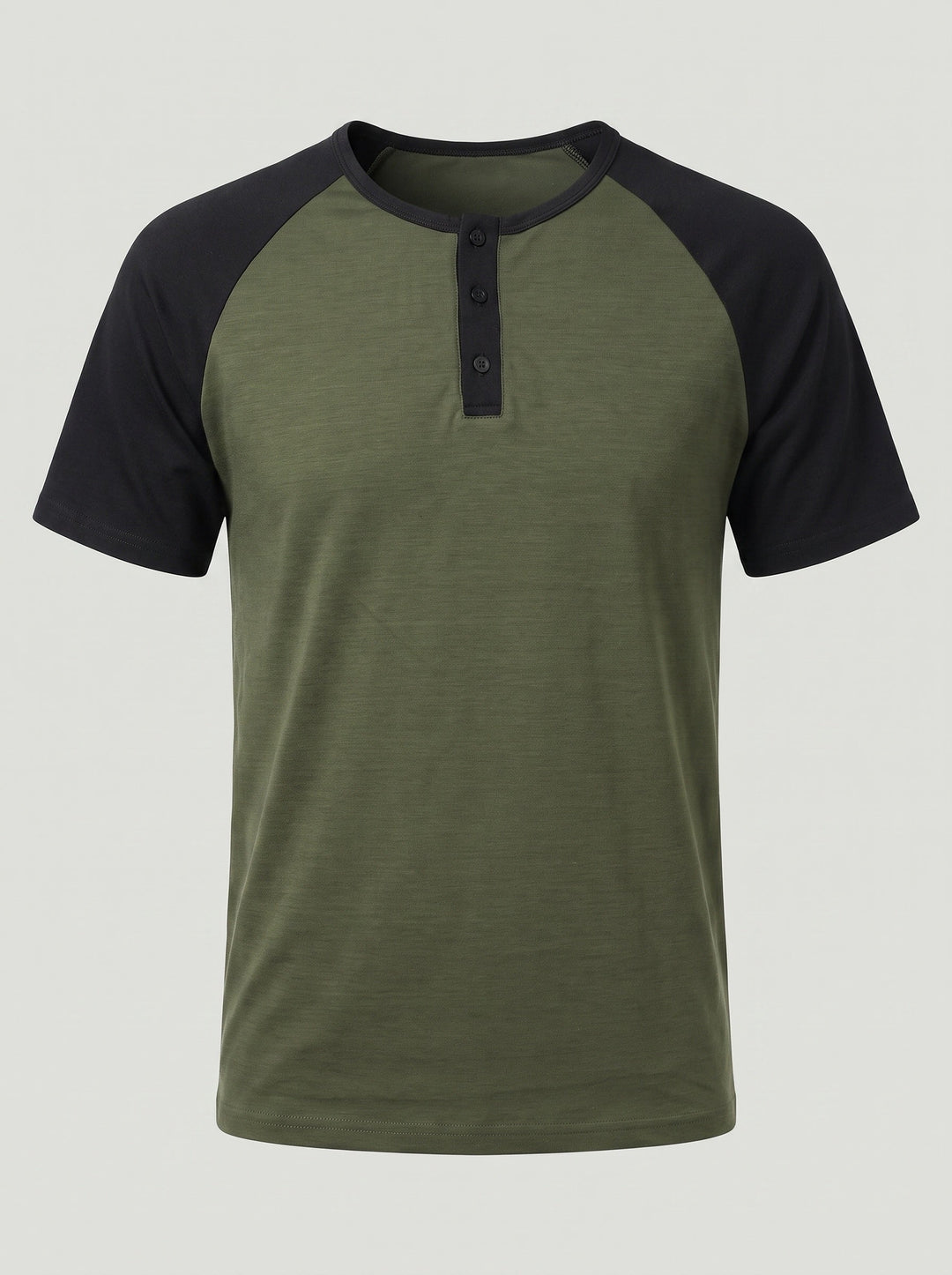 T-shirt col boutonné vert militaire, vue à plat