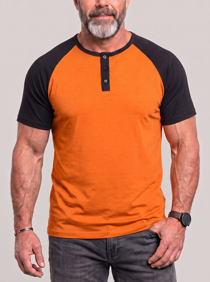 T-shirt col boutonné orange, vue portée de face
