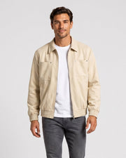 Veste zippée beige à poches plaquées, vue portée de face