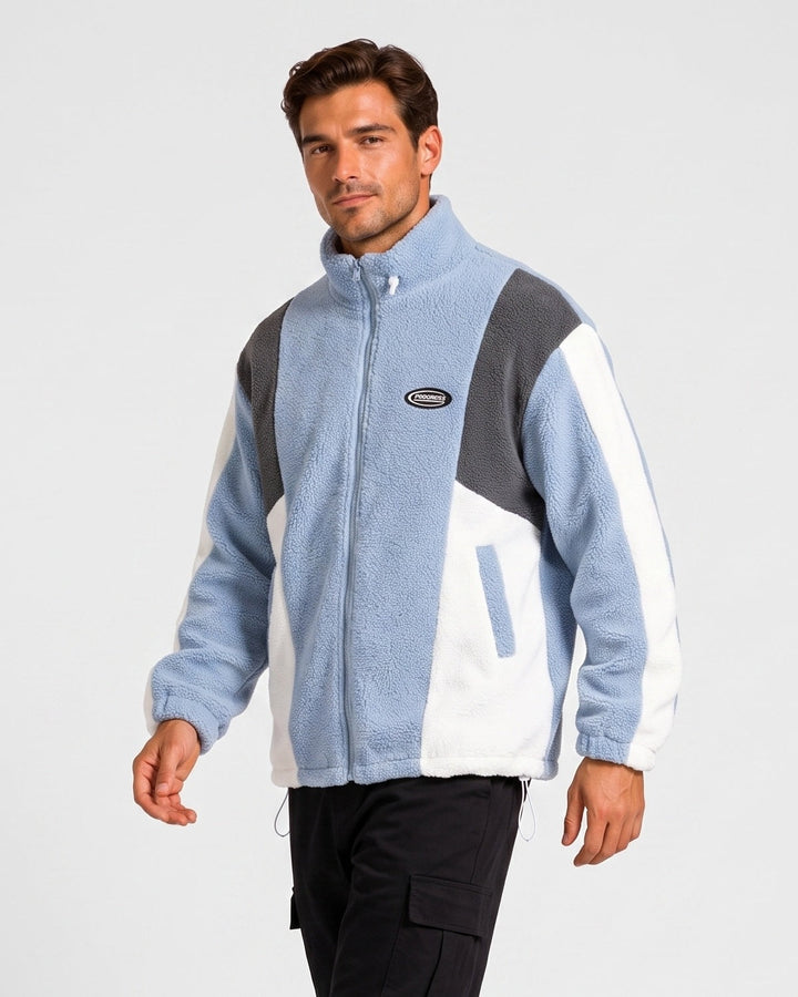 Veste zippée à empiècements contrastés — vue de trois-quarts