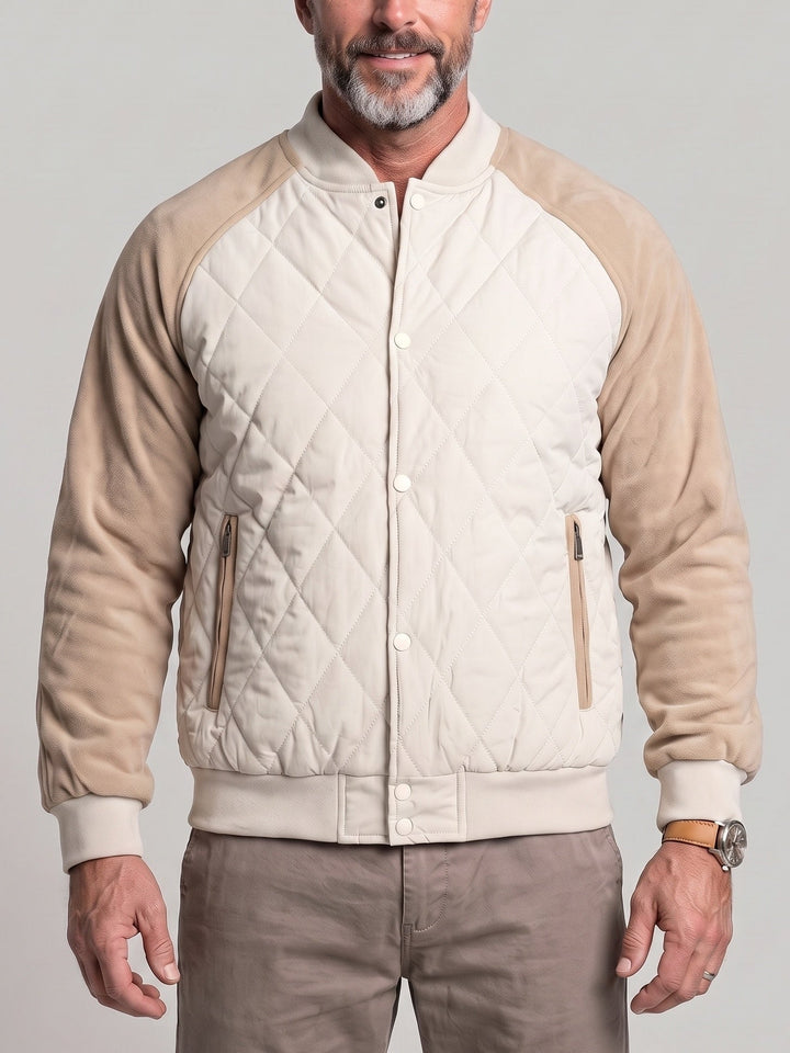 Blouson à surpiqûres en losanges écru et beige — vue de face