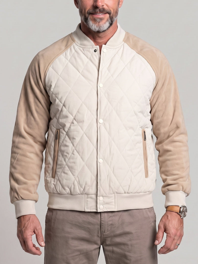 Blouson à surpiqûres en losanges écru et beige — vue de face