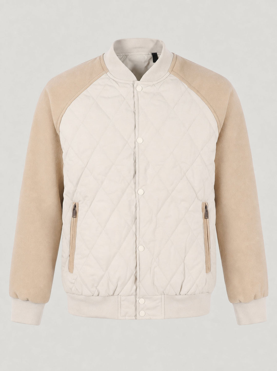 Blouson à surpiqûres en losanges écru et beige — vue à plat