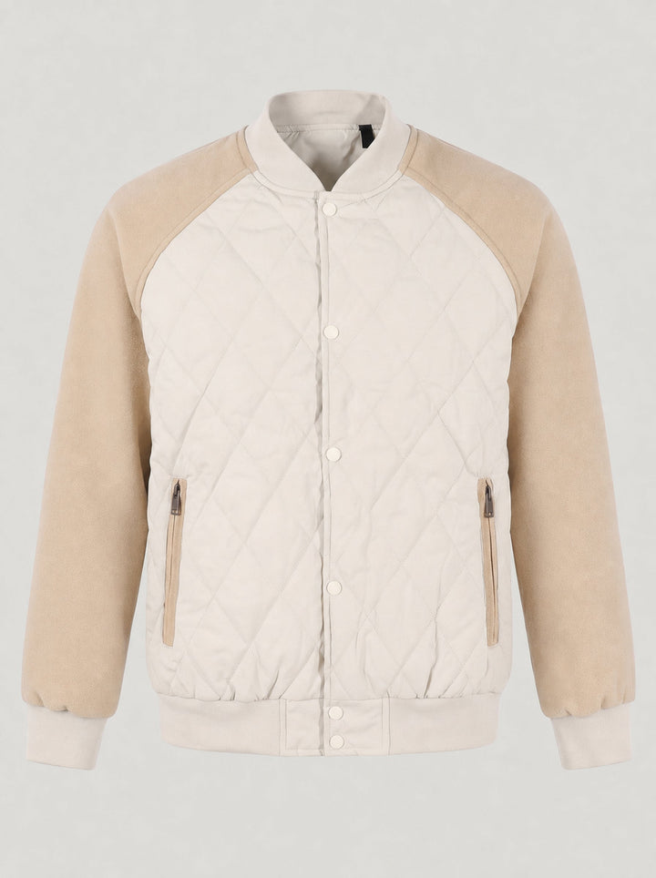 Blouson à surpiqûres en losanges écru et beige — vue à plat