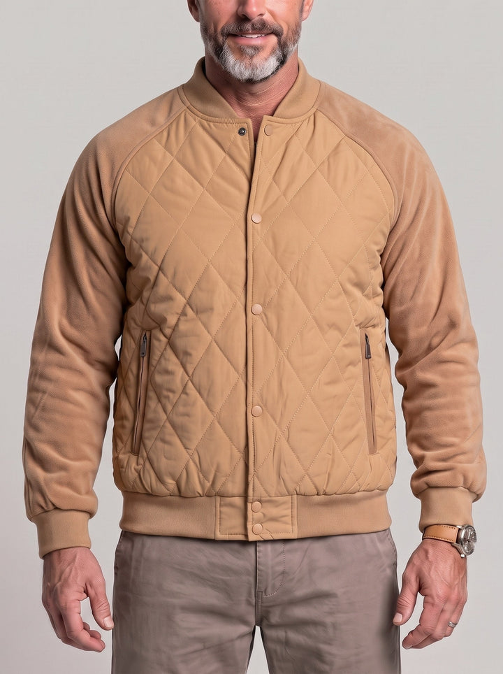 Blouson à surpiqûres en losanges caramel — vue de face