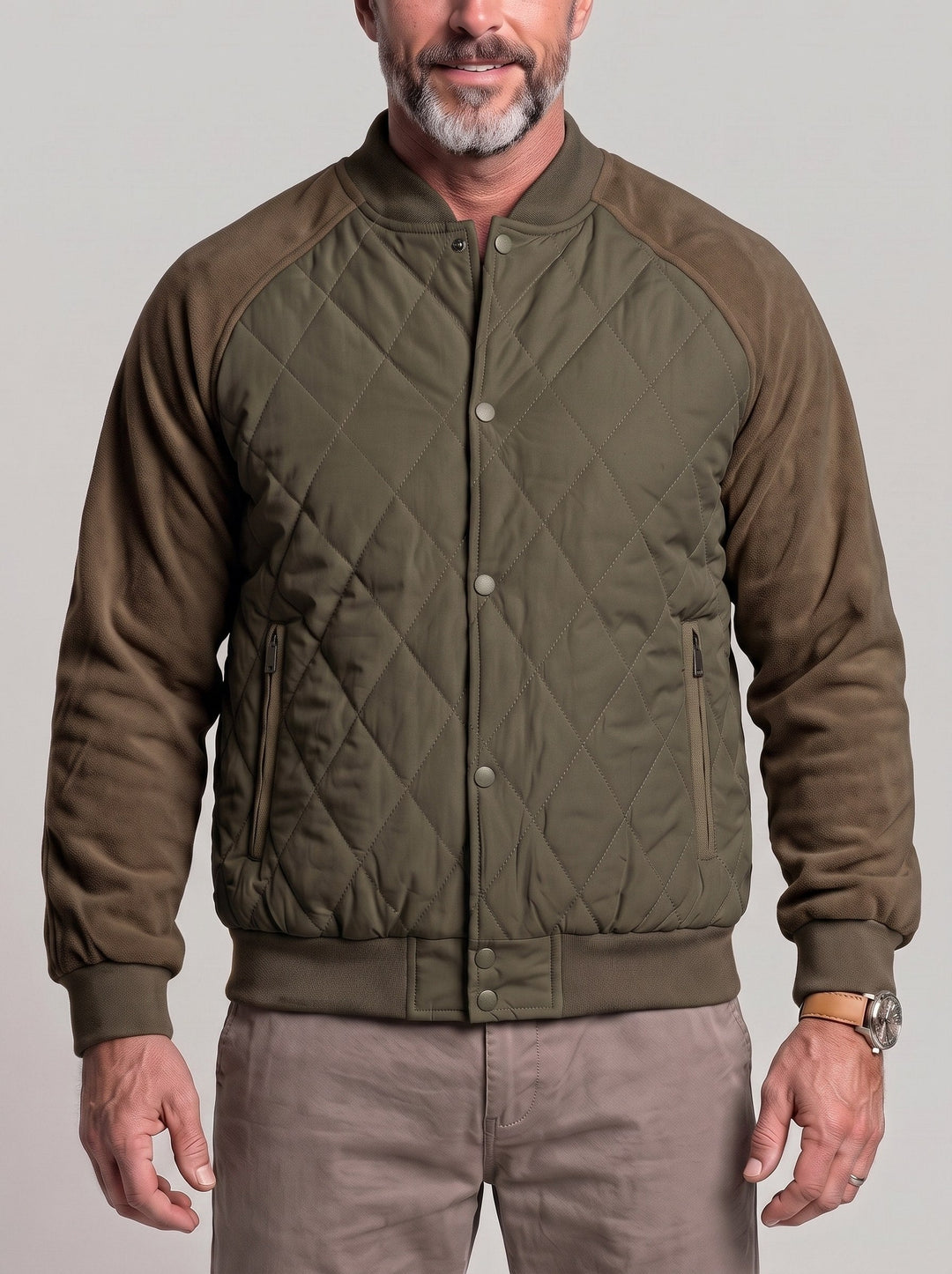 Blouson à surpiqûres en losanges vert — vue de face