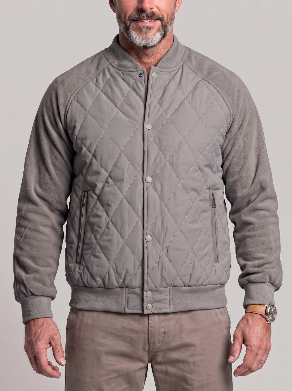 Blouson à surpiqûres en losanges gris — vue de face
