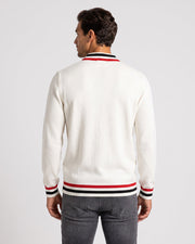 Pull demi-zip bordures rayées écru — vue portée de dos