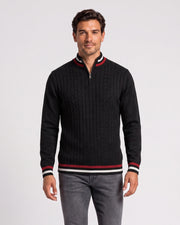Pull demi-zip bordures rayées noir — vue portée de face
