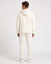 Ensemble sweat à capuche texturé blanc — vue portée de dos, en pied