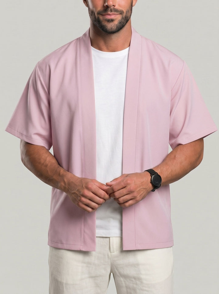 Haut uni ouvert rose, vue portée de face