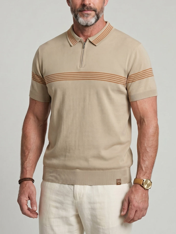 Polo à motif rayé beige, vue portée de face