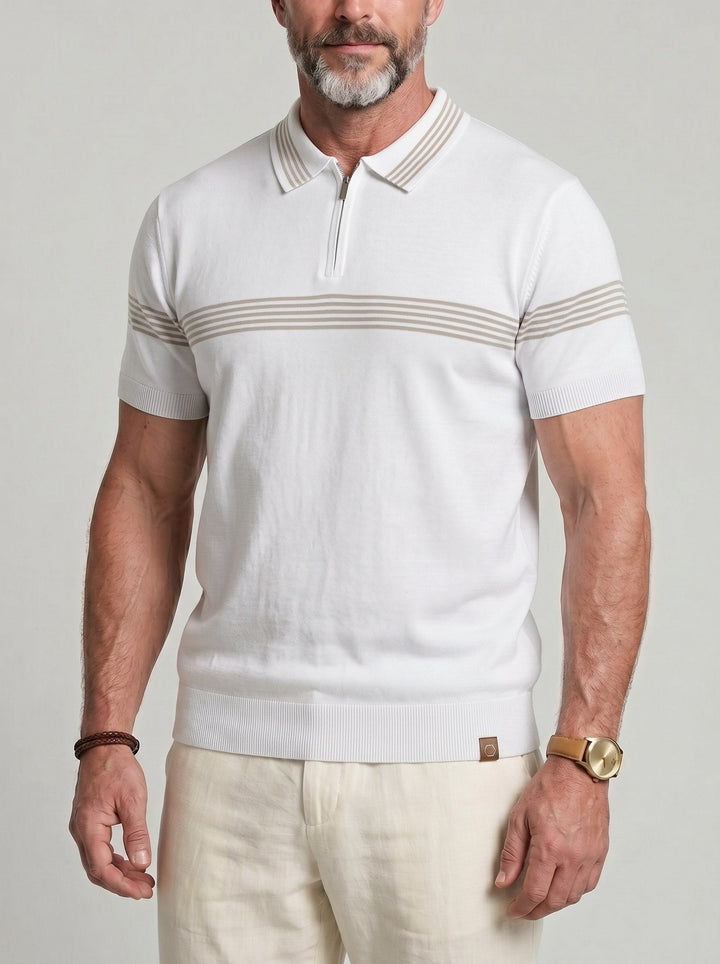 Polo à motif rayé blanc, vue portée de face